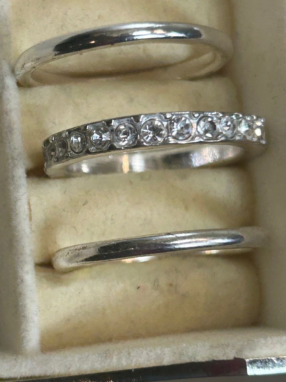 Clear Crystal Silver Band Ring - White